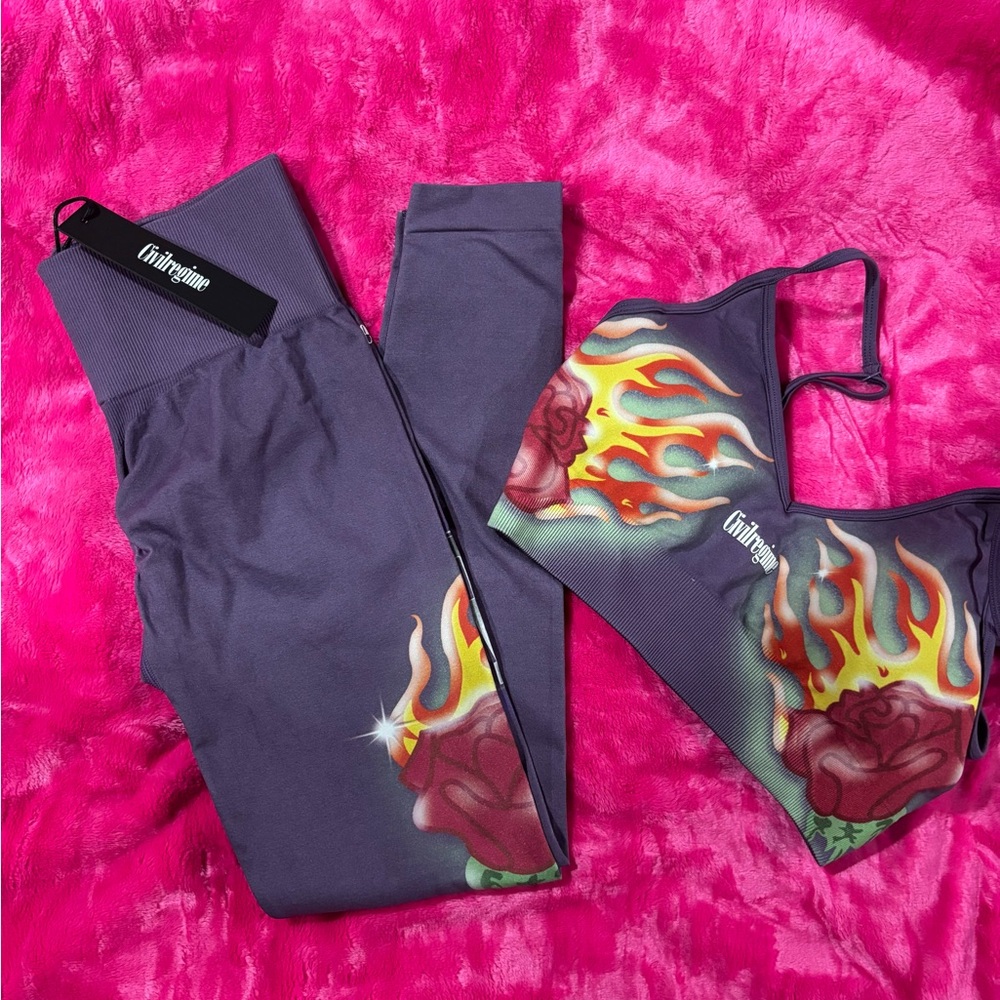 Civil Regime Roses from Concrete Leggings and Sports Bra Sz L